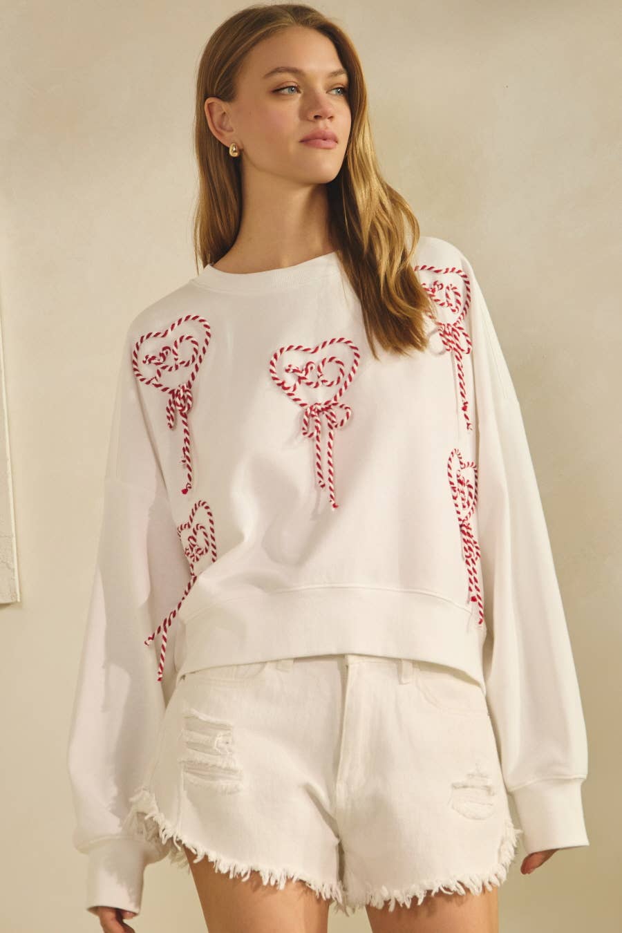 French Terry Pullover: w/embroidered hearts