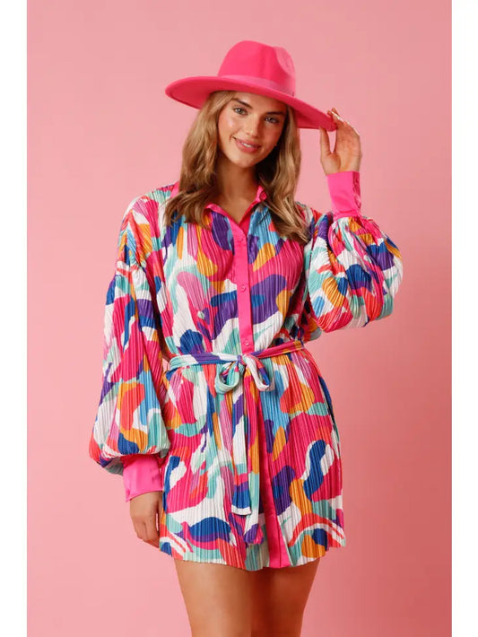 Brushstroke Print Mini Dress