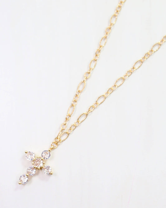 Metin Crystal Cross Necklace Gold