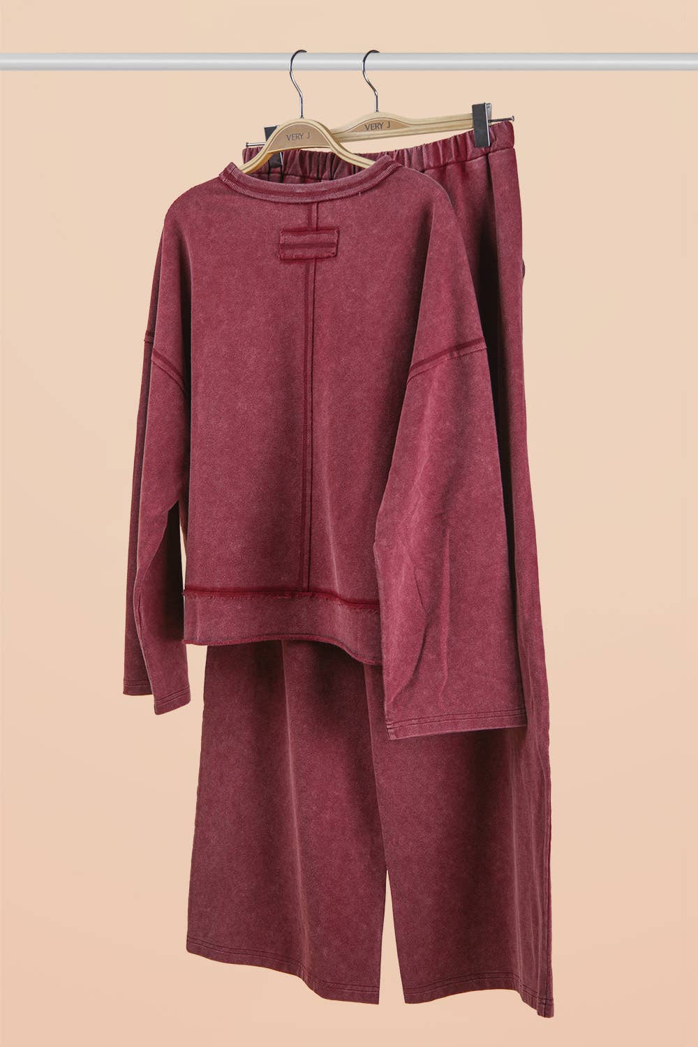 Mineral Washed Casual Knit Top & Pants Set