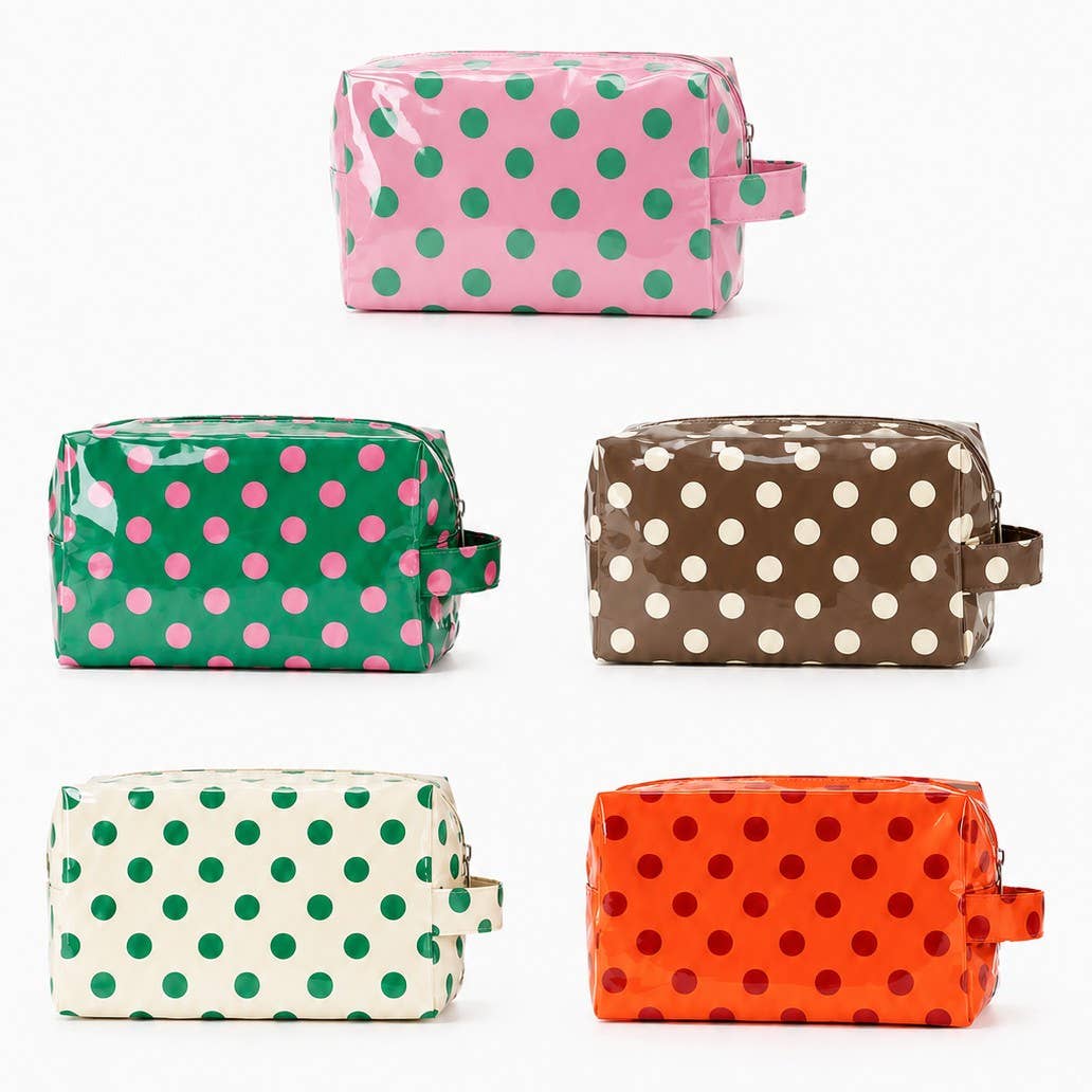 POLKA DOT WATERPROOF CLEAR COSMETIC MAKEUP POUCH BAG |Pink