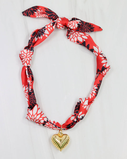 Serafina Scarf Charm Necklace BK RD FLORAL