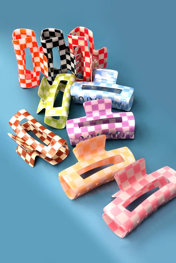 JUMBO RESIN CHECKER HAIR CLAW CLIP| Black