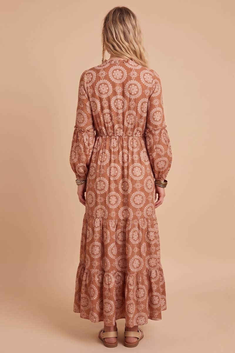 Boho Charm V Neck Maxi Dress: BROWN BRONZE