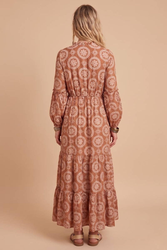 Boho Charm V Neck Maxi Dress: BROWN BRONZE