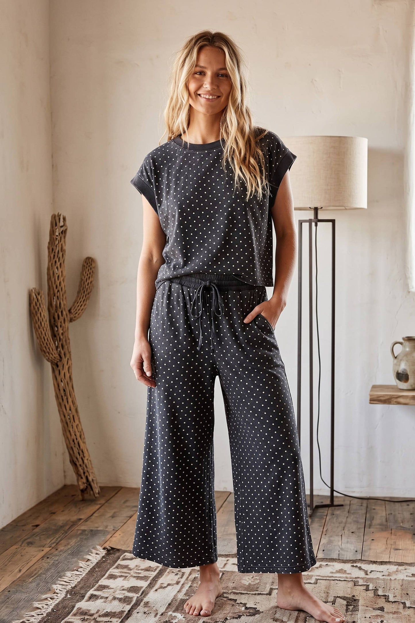 Mini Polka Dot Scuba Lounge Set: Blackish Charcoal