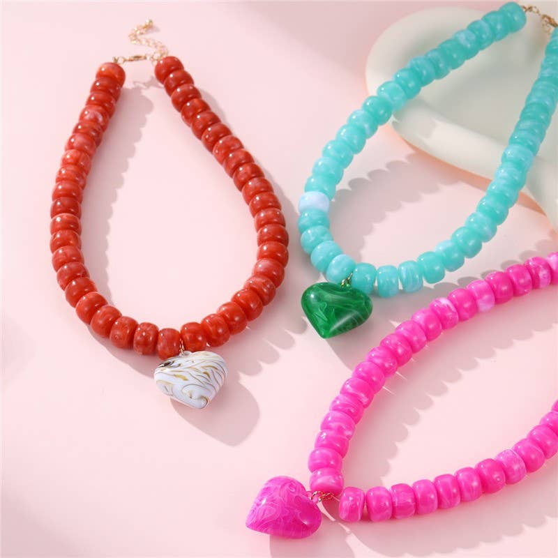 Heart Pendant Resin Beaded Necklaces |BROWN