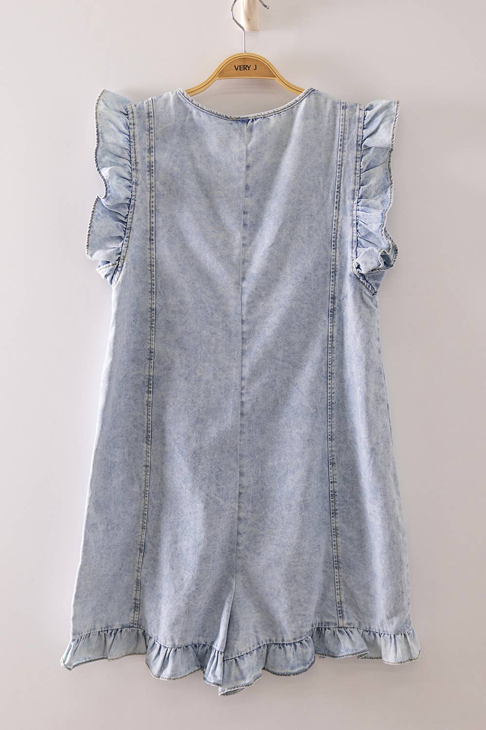 Sweet Ruffle Denim Romper: INDIGO