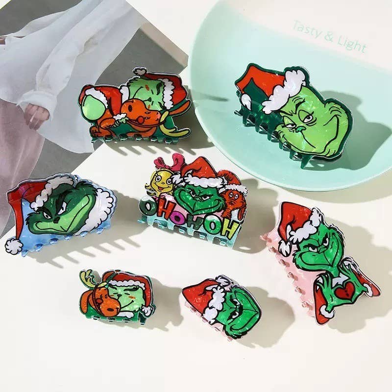 Holiday Christmas Grinch Theme Hair Claw Clip |GREEN