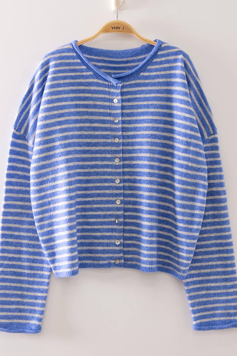 Button Down Stripe Sweater: BLUE