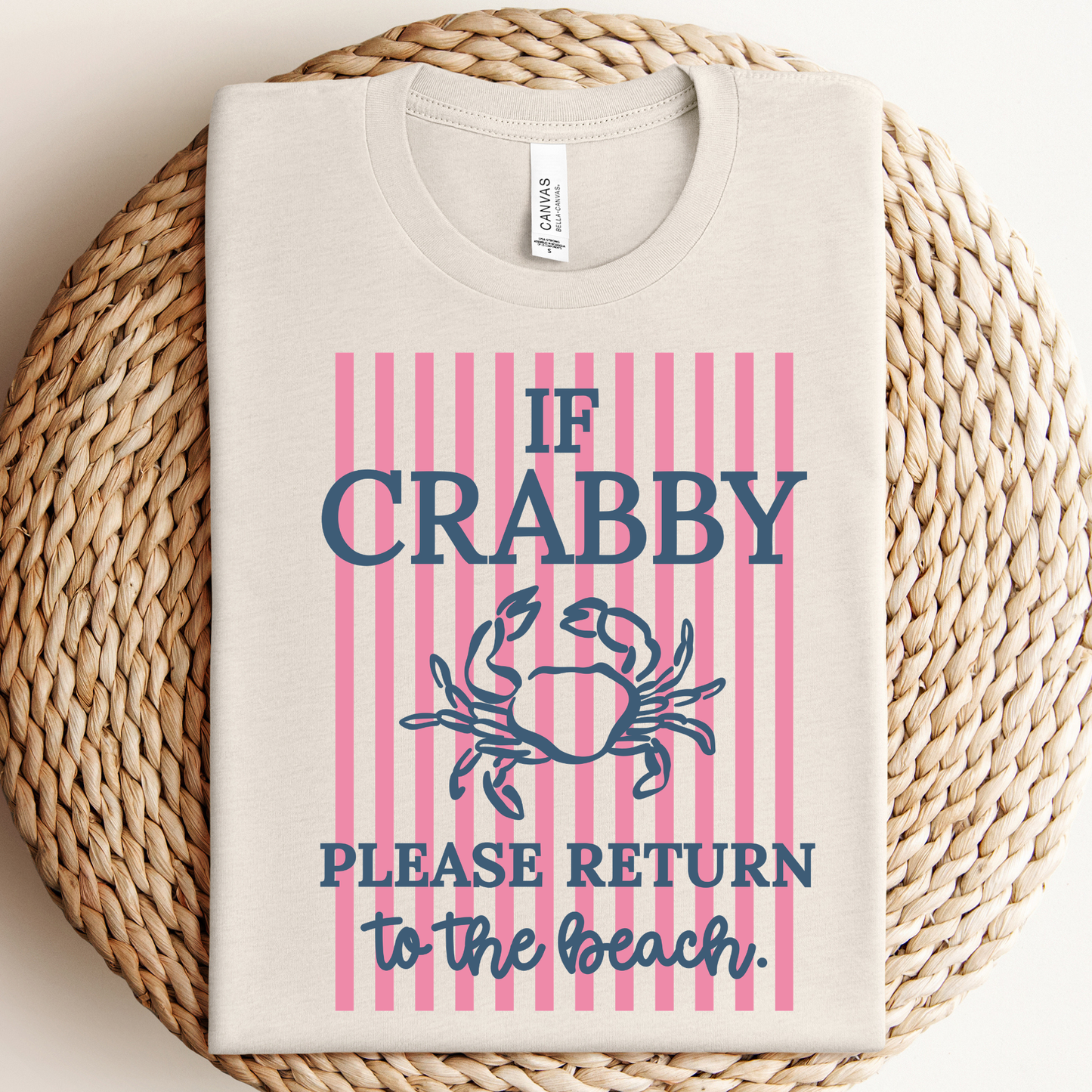 Crabby Beach Graphic Tee: Pink and Blue Design