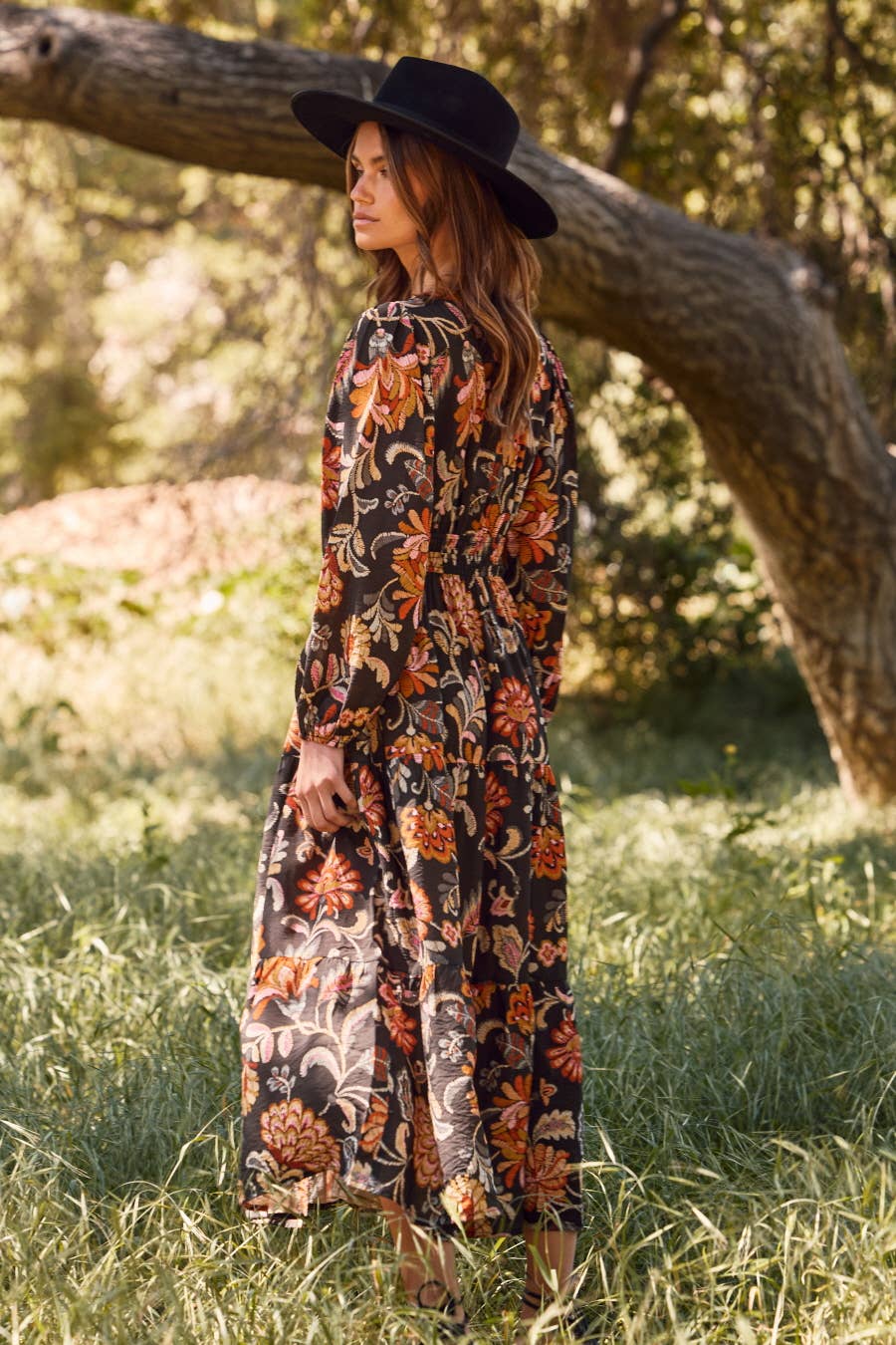 Floral Printed Long Sleeve Midi Dress