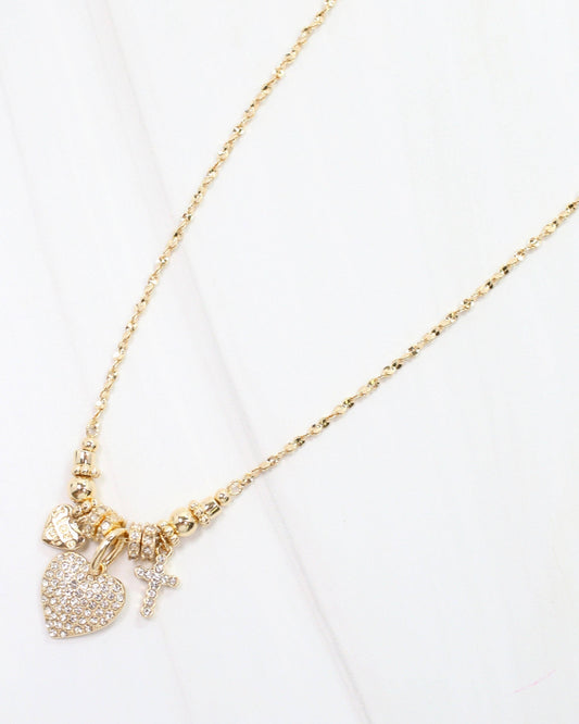 Pristine Pave Heart Charm Necklace Gold