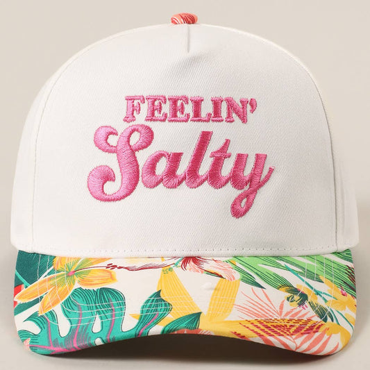 Feelin' Salty Letter Embroidery Floral Trucker Hat - Pink