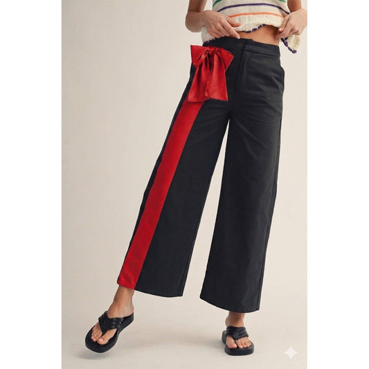 Game Day Symphony Side Bow Pants: BLACK/RED
