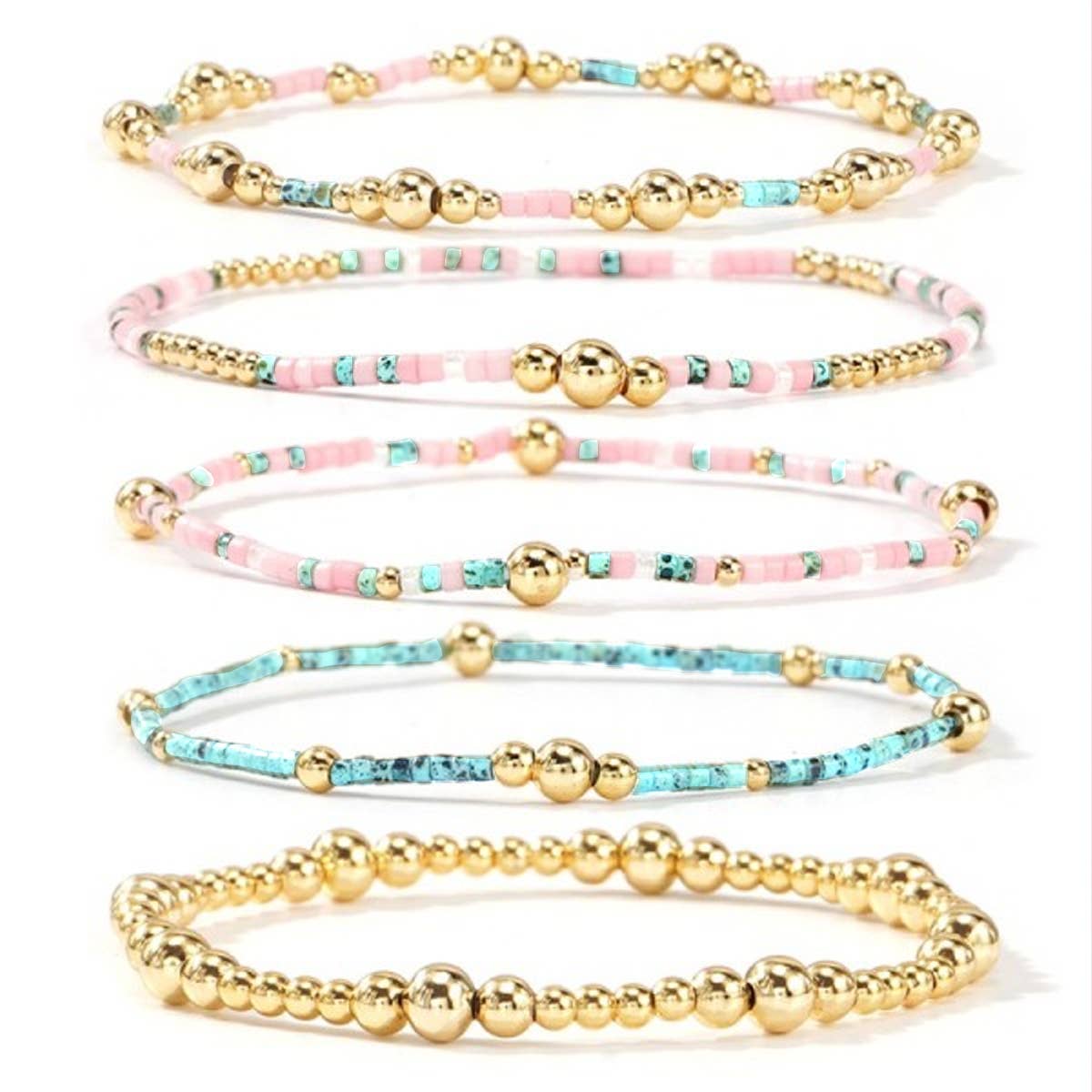 MULTI LAYER NATURAL STONE BALL CHAIN LINK BRACELET:Multi