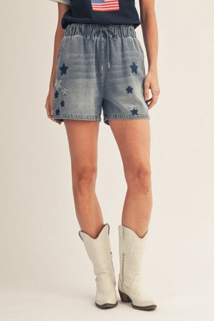 Star Patched Denim Shorts