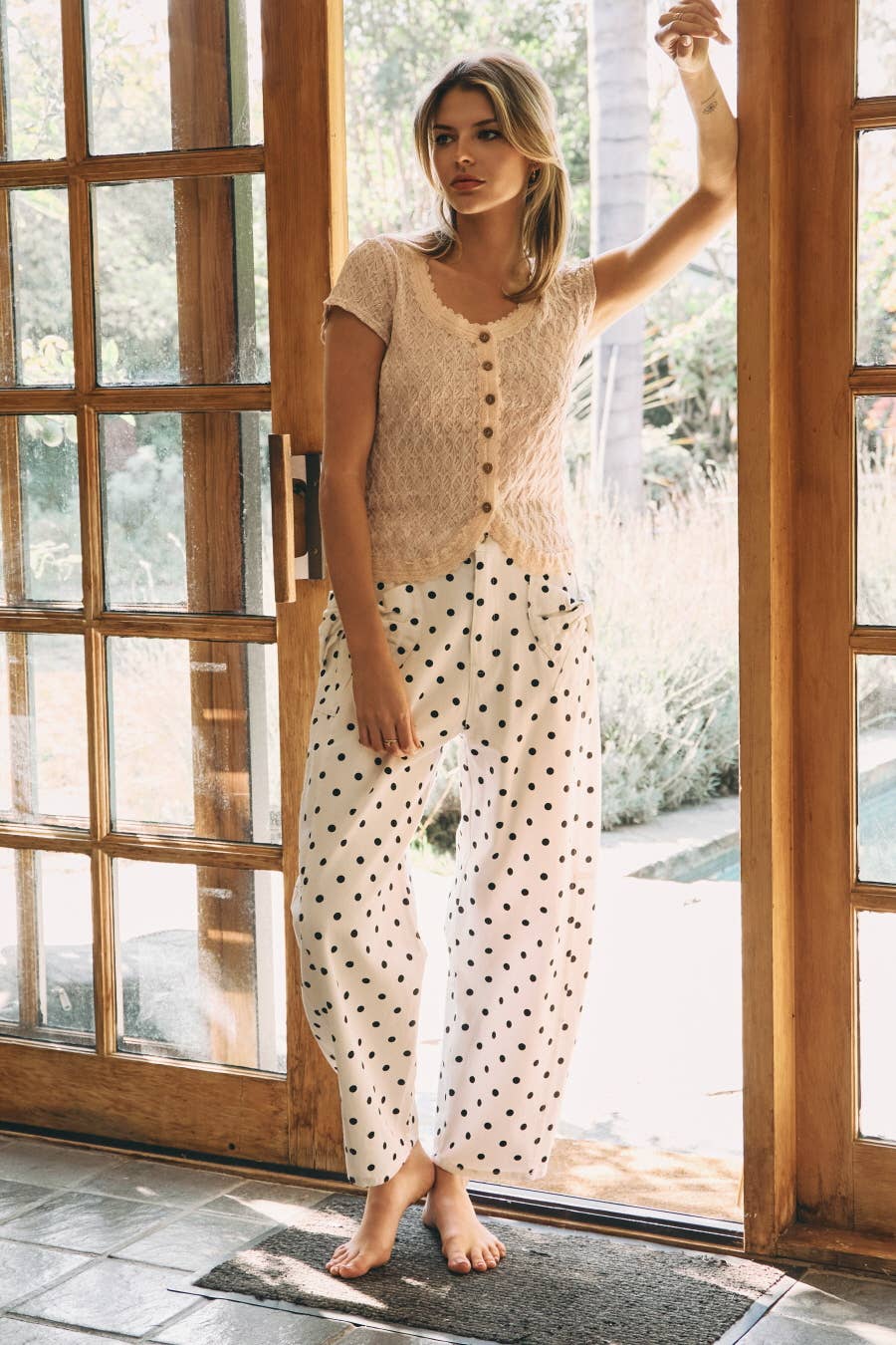 High-rise Polka Dot Denim Pants