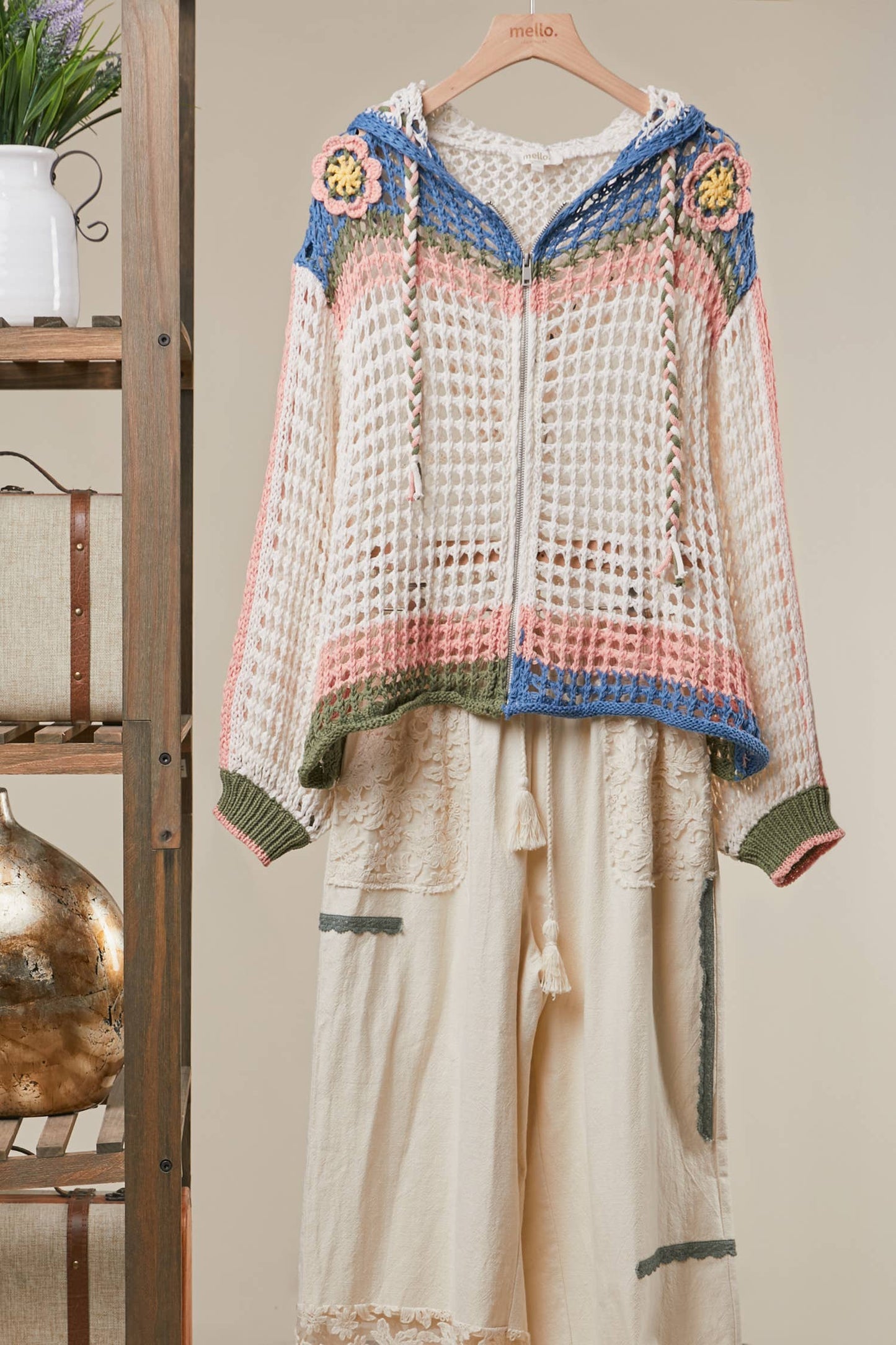 Bloom Zip Hood Crochet Cardigan