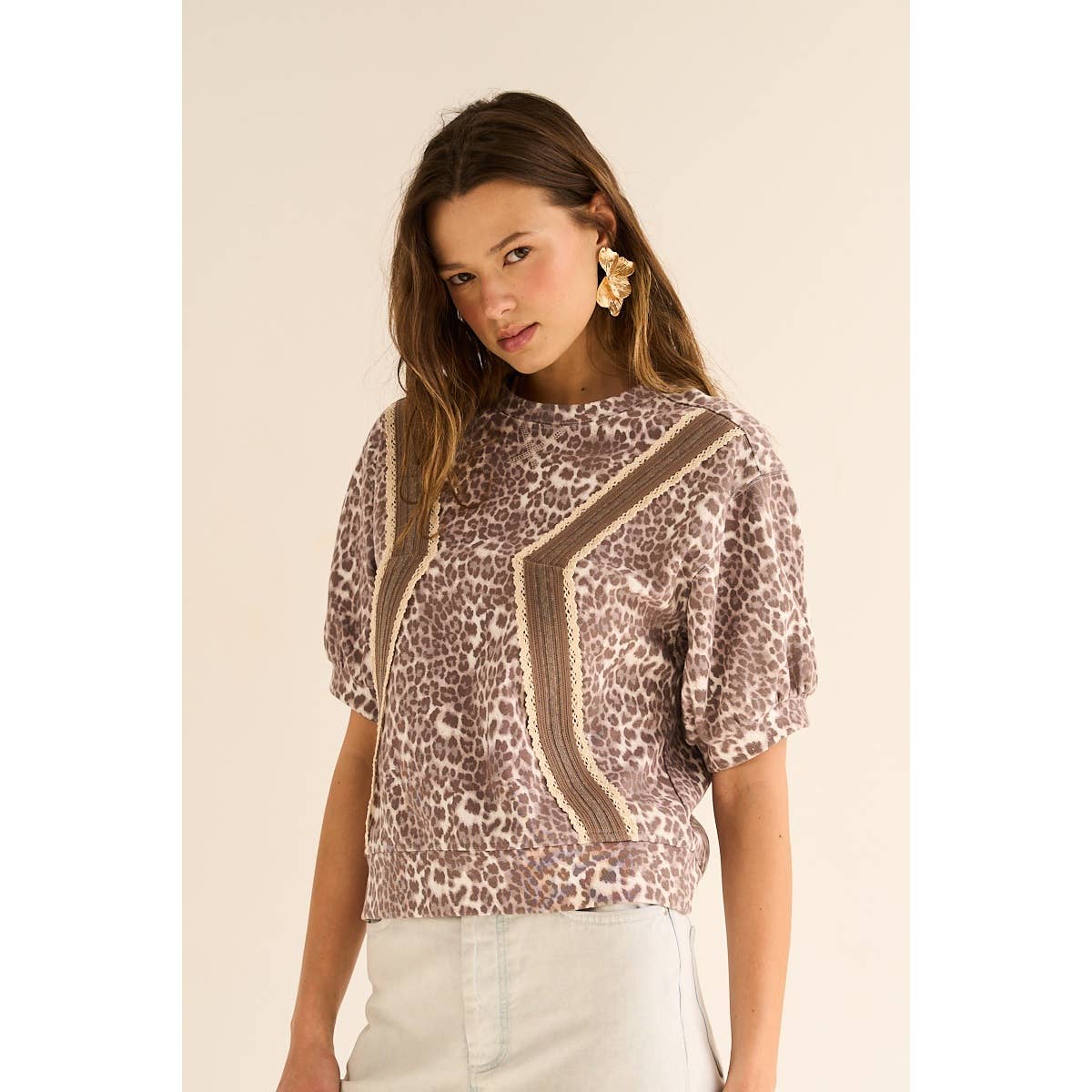 Leopard Puff Sleeve Knit Top