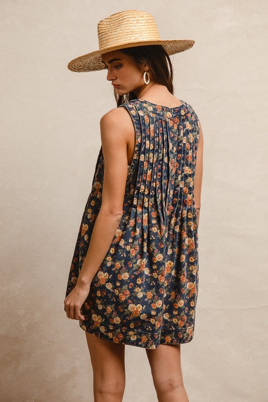 Washed Floral Denim Romper