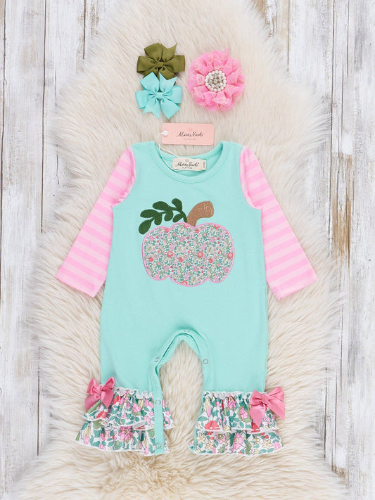 Pumpkin Petal Ruffles Embroidered Romper