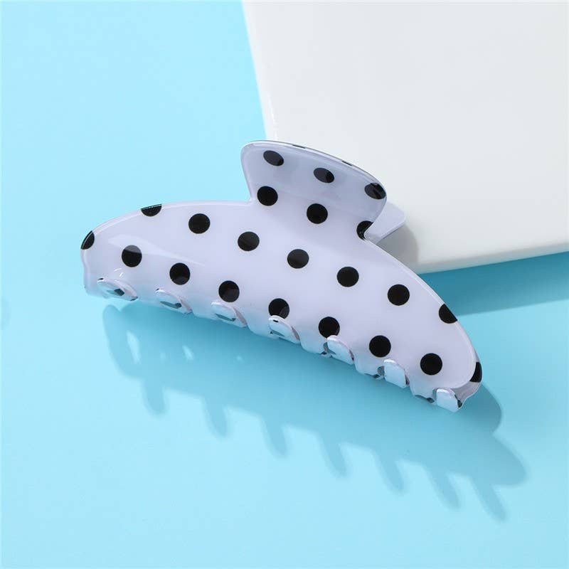 Retro Polka Dot Hair Claw - Glossy Spotted French | Butter Yellow