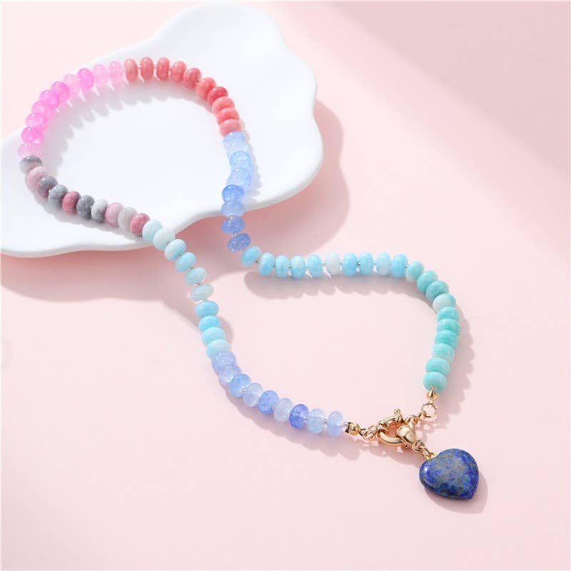 Natural Stone Semi-Precious Glass Mixed Necklace: Turq