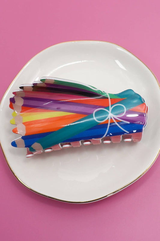 BOOK STACK SCHOOL HAIR CLAW CLIPS |COLOR PENCILS
