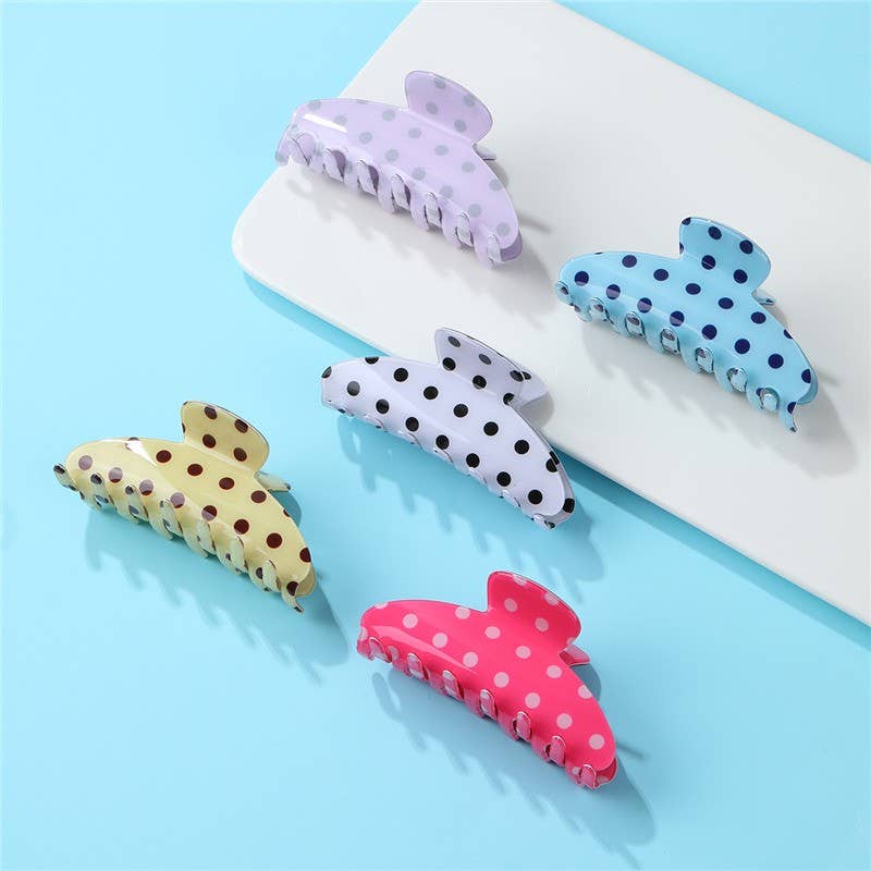 Retro Polka Dot Hair Claw - Glossy Spotted French | Blue