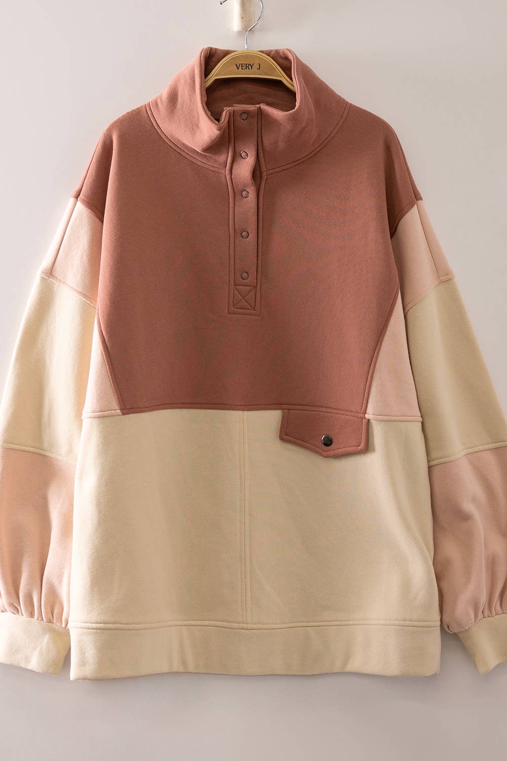 Colorblock Half Snap Sweatshirt: BRICK