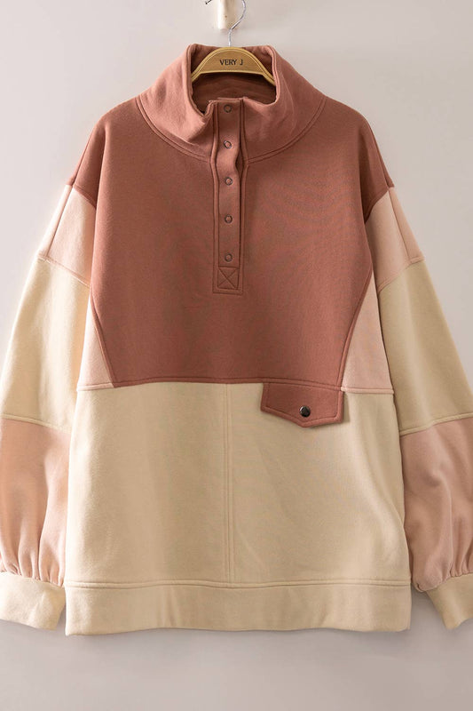 Colorblock Half Snap Sweatshirt: BRICK
