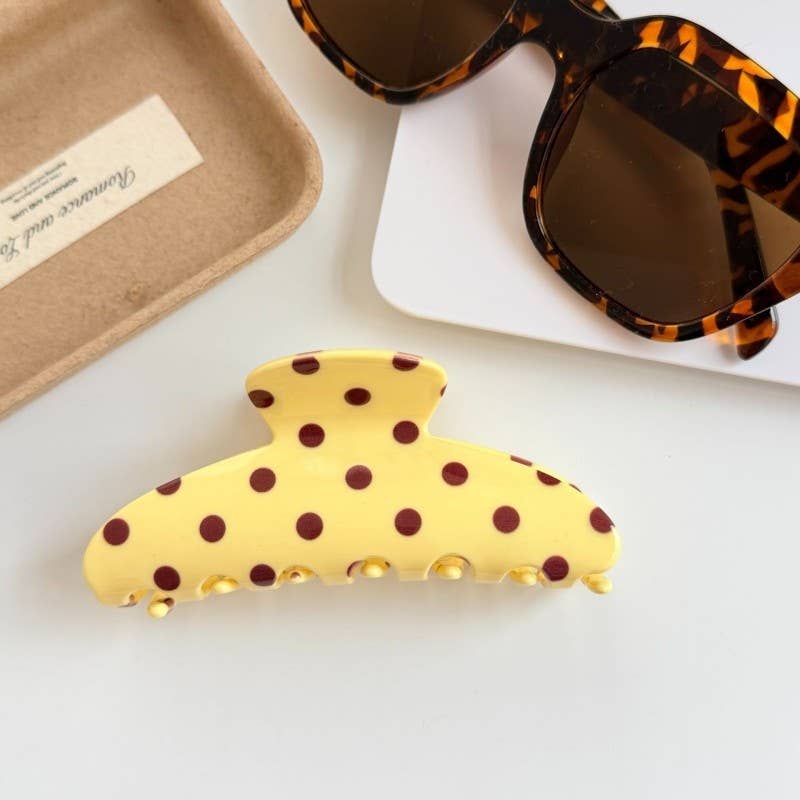 Retro Polka Dot Hair Claw - Glossy Spotted French | Blue