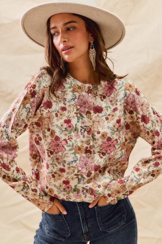 Floral Button Front Sweater Cardigan