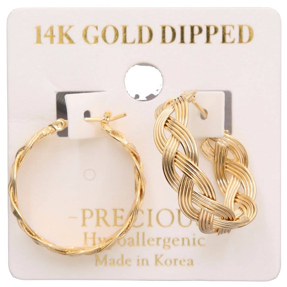14K GOLD DIPPED CRISS CROSS HOOP EARRING