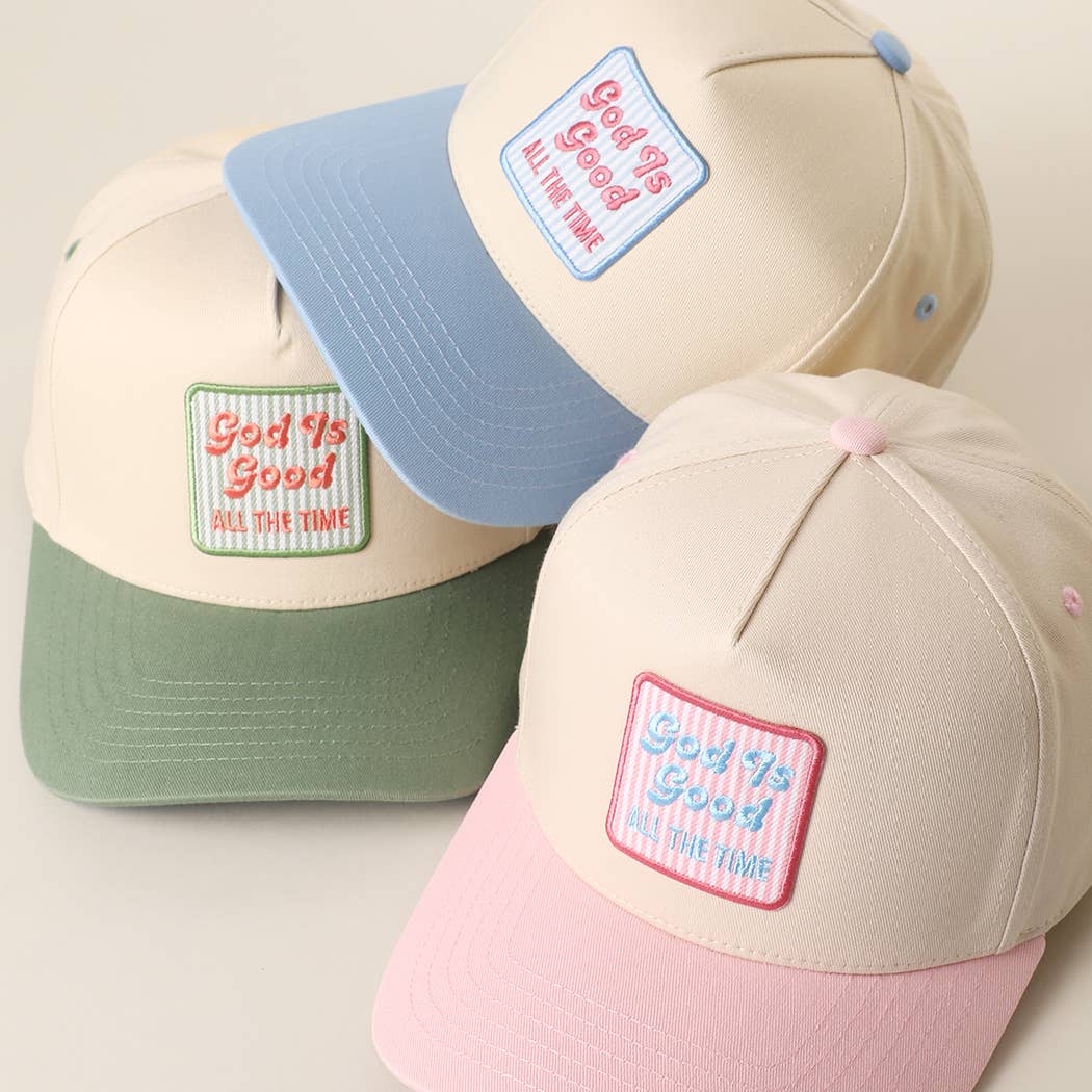 God Is Good Embroidered Patch Two-Tone Trucker Hat: LT.PINK/ ONE SIZE