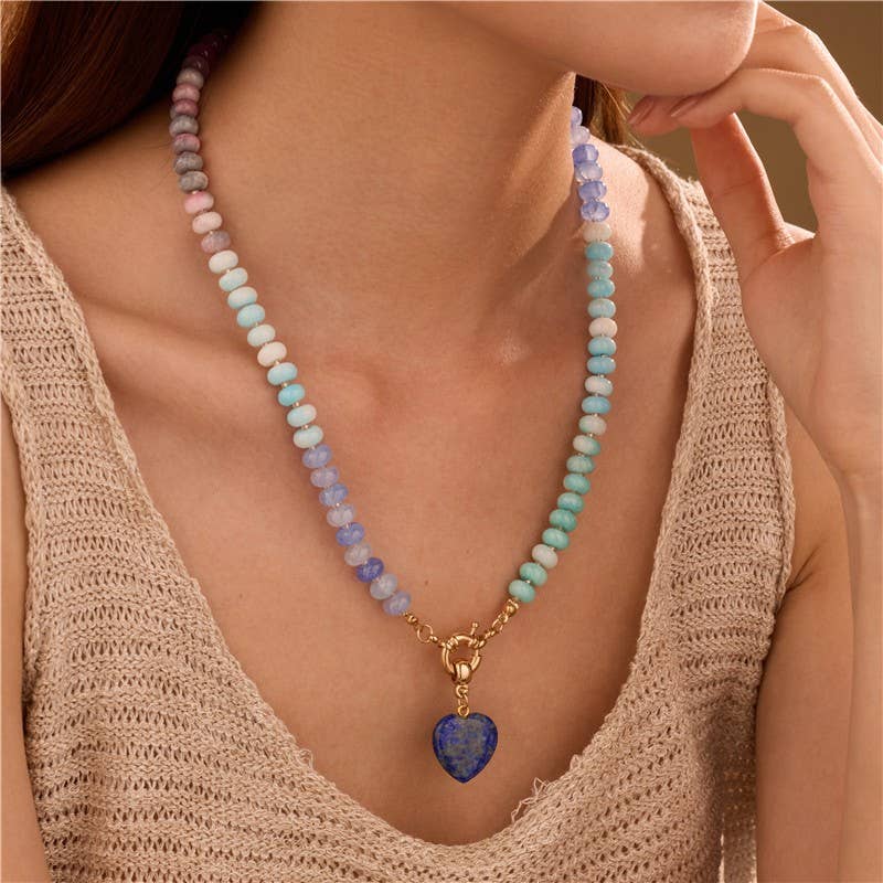 Natural Stone Semi-Precious Glass Mixed Necklace: Turq