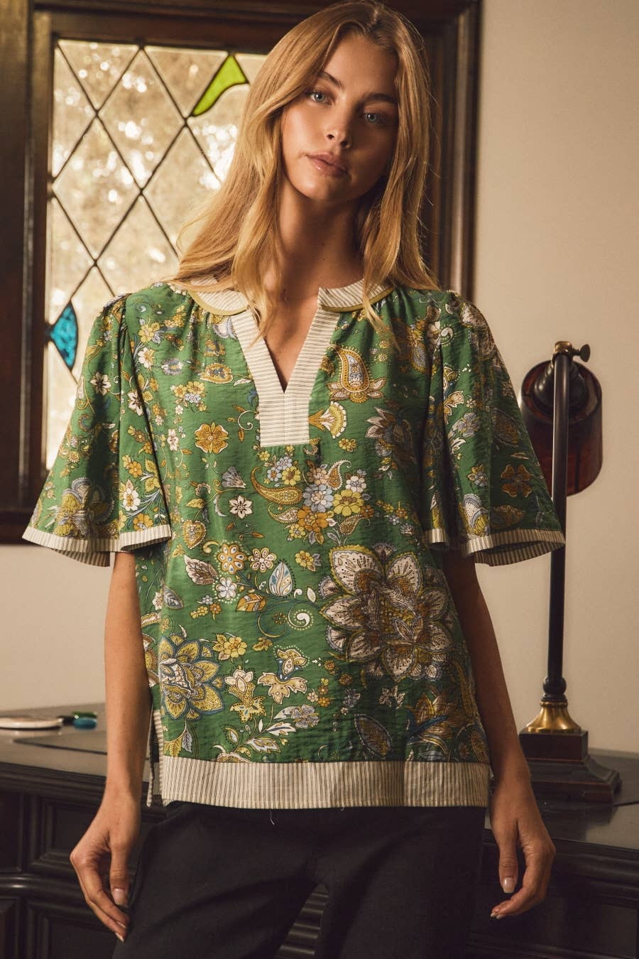 Paisley Printed Blouse: GREEN MULTI