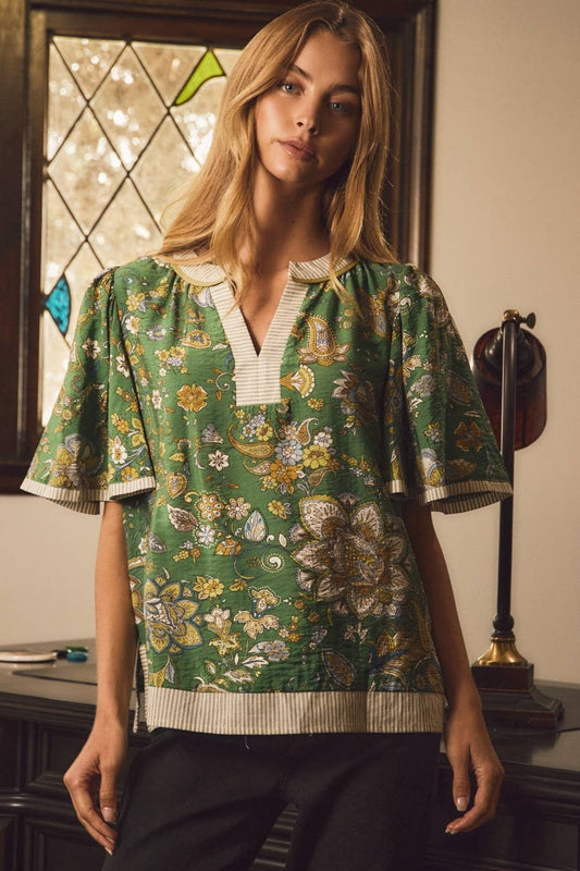 Paisley Printed Blouse: GREEN MULTI