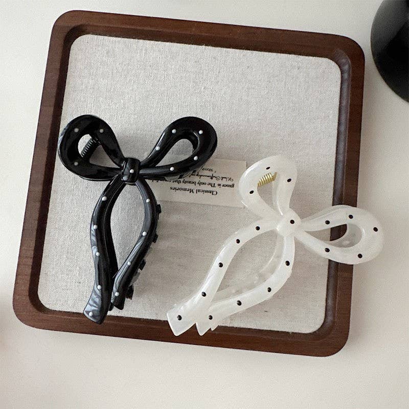 Polka Dot Bow Hair Claw Clips | BLACK