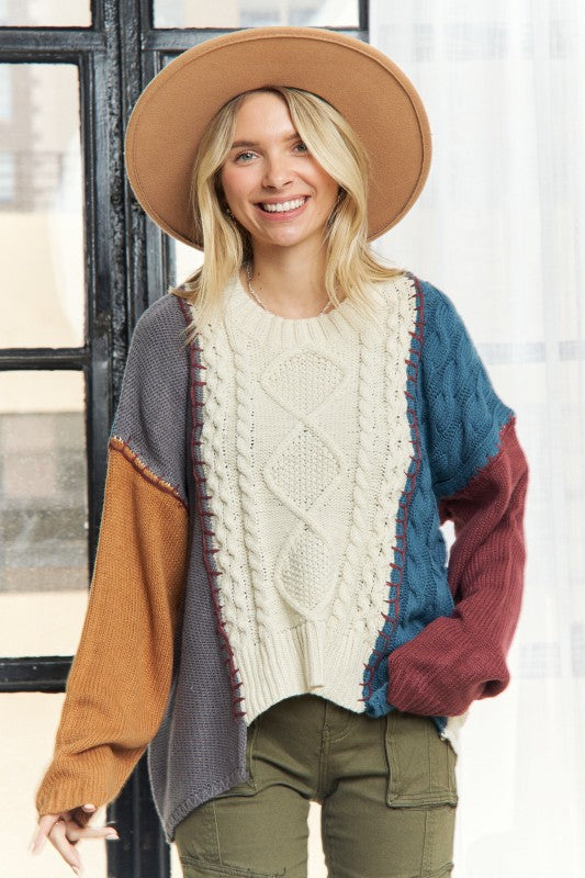 Long Sleeve Colorblock Knit Sweater