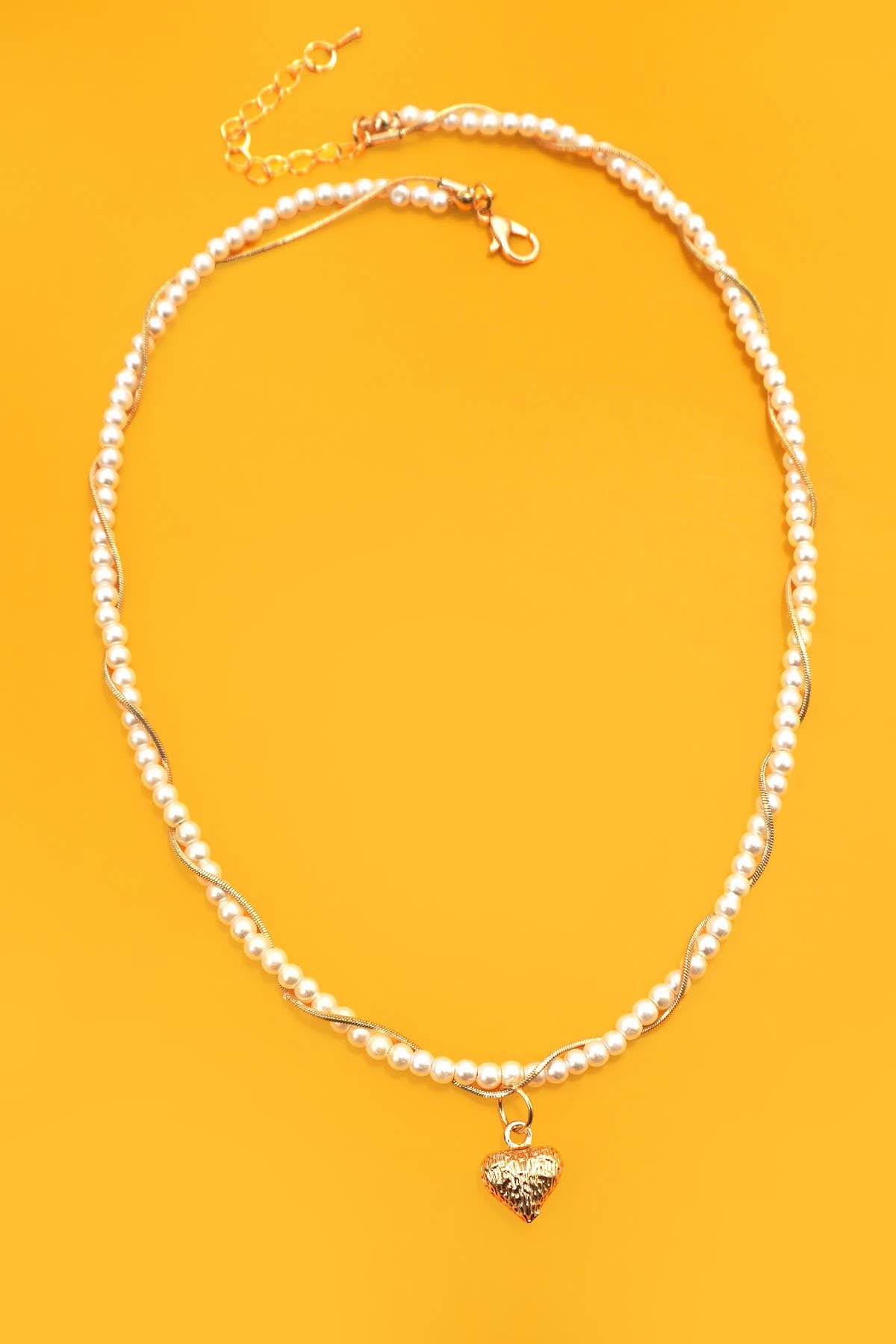 Twisted Pearl & Gold Heart Necklace | GOLD