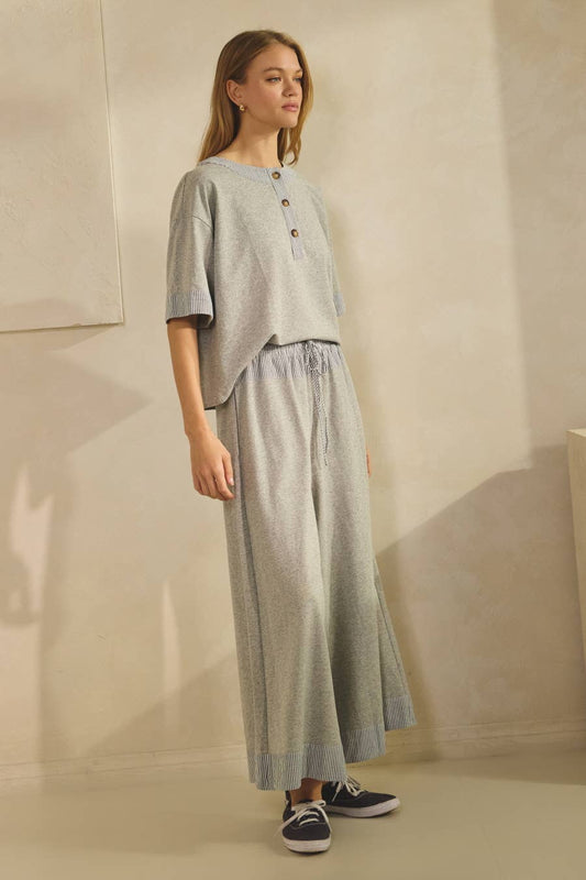 Contrast-trim Henley Top And Pants Set