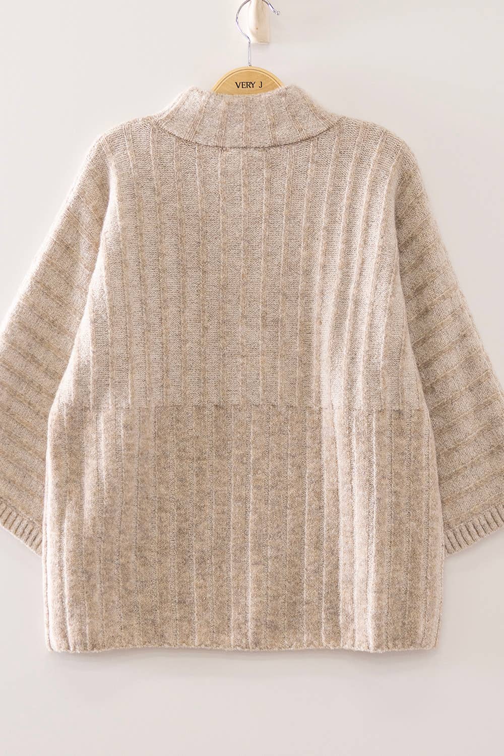 Ribbed Knit Mock Neck Sweater: OATMEAL