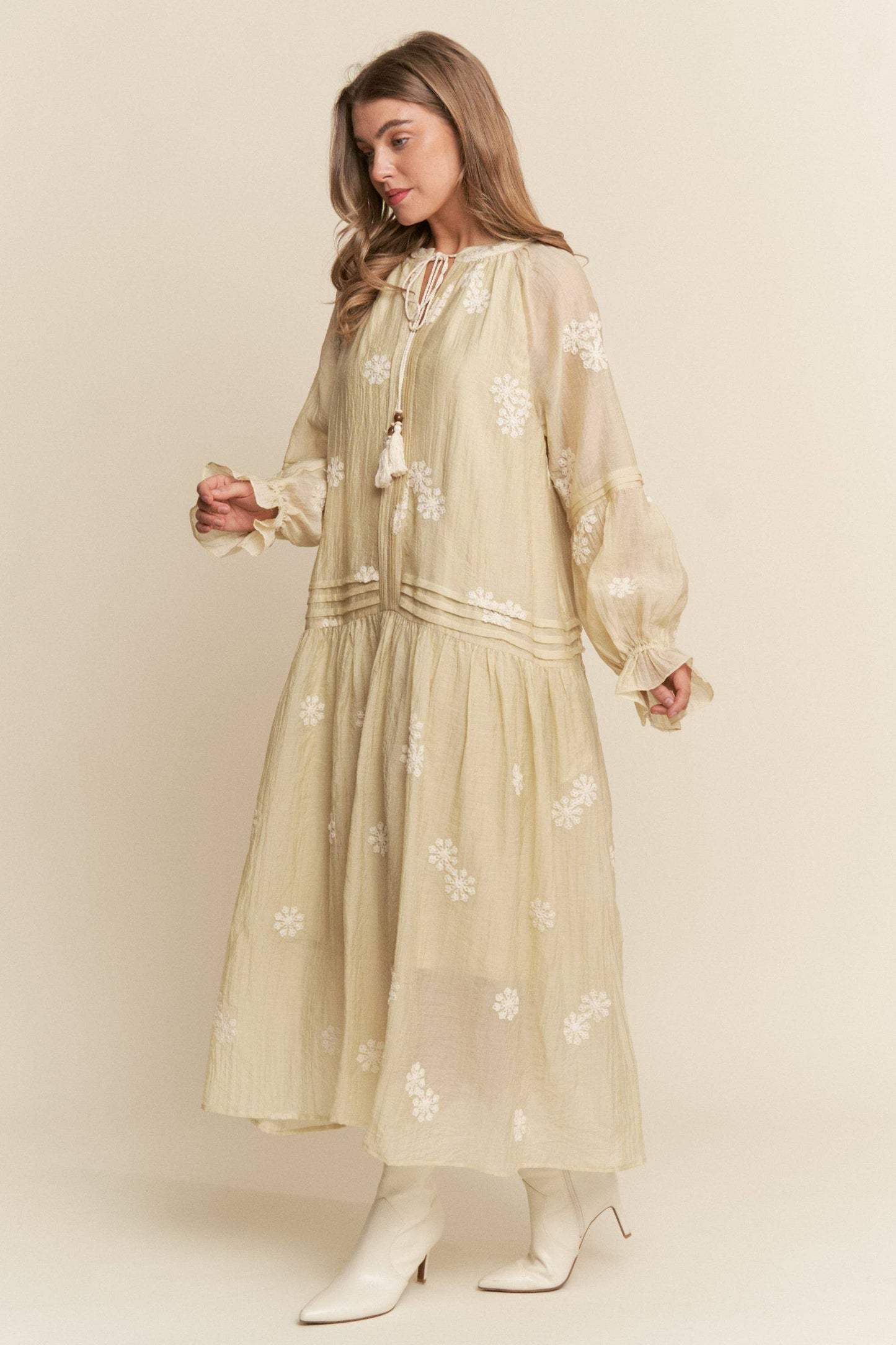 Embroidered Long Sleeve Light Weight Maxi