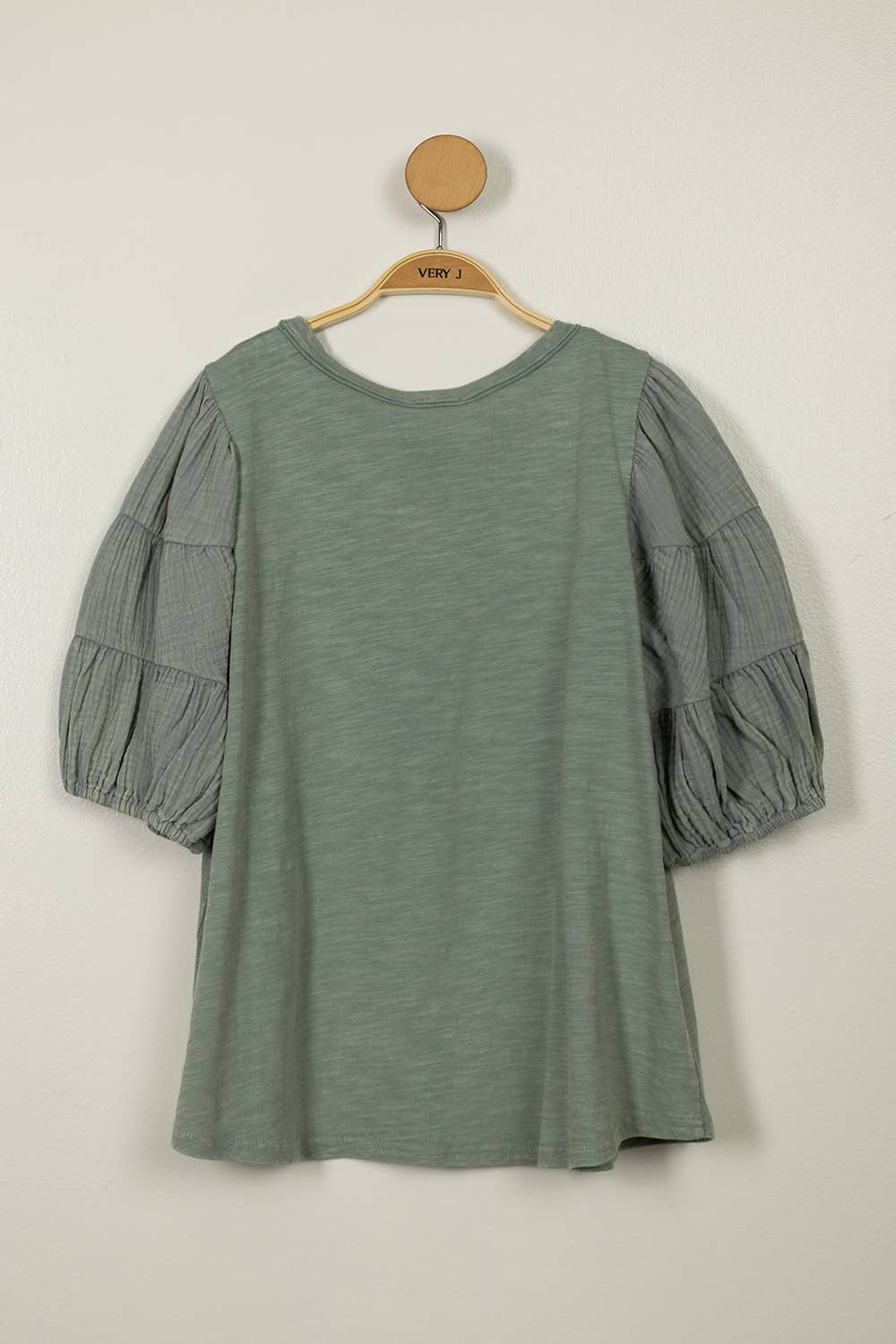 Mineral Washed Puff Sleeve Top: SAGE