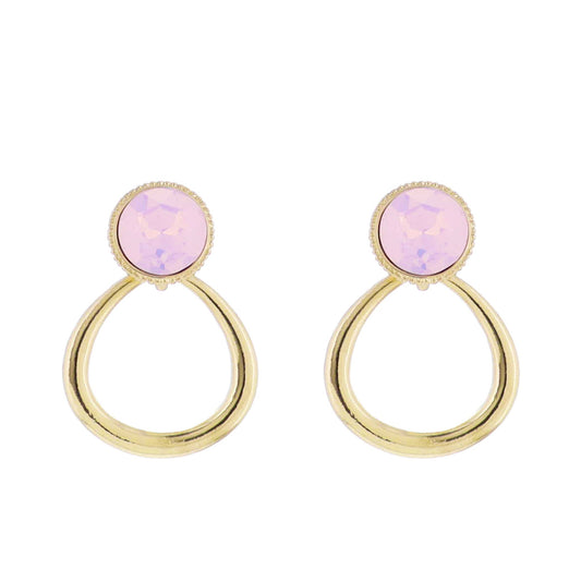 Pink Opal, Gold Circle Post with Gold Open Shape Earring