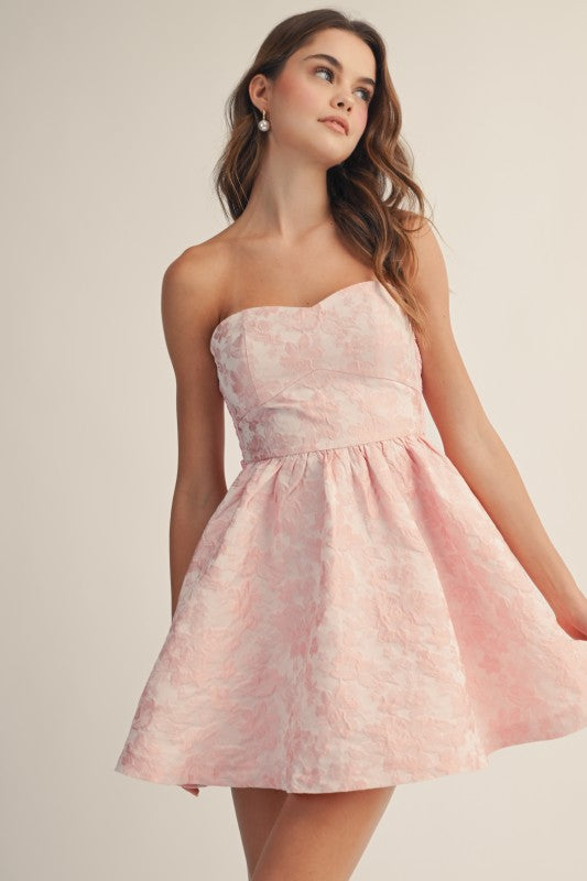 Petal Brocade Strapless Dress