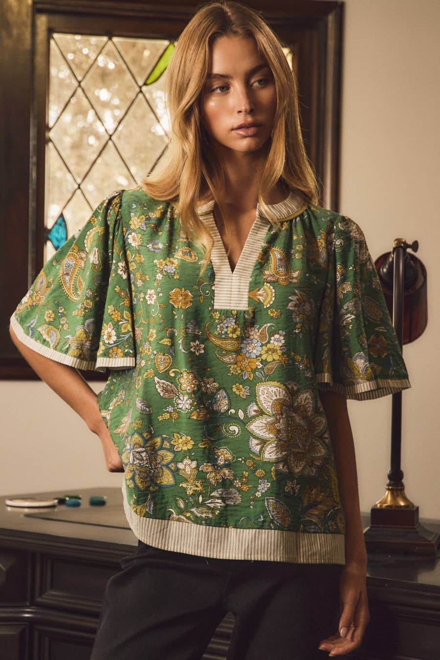 Paisley Printed Blouse: GREEN MULTI