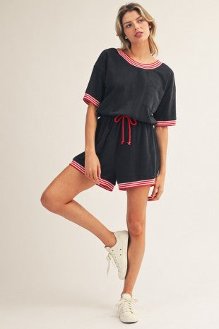 Color Rib Band Binding Washed Romper
